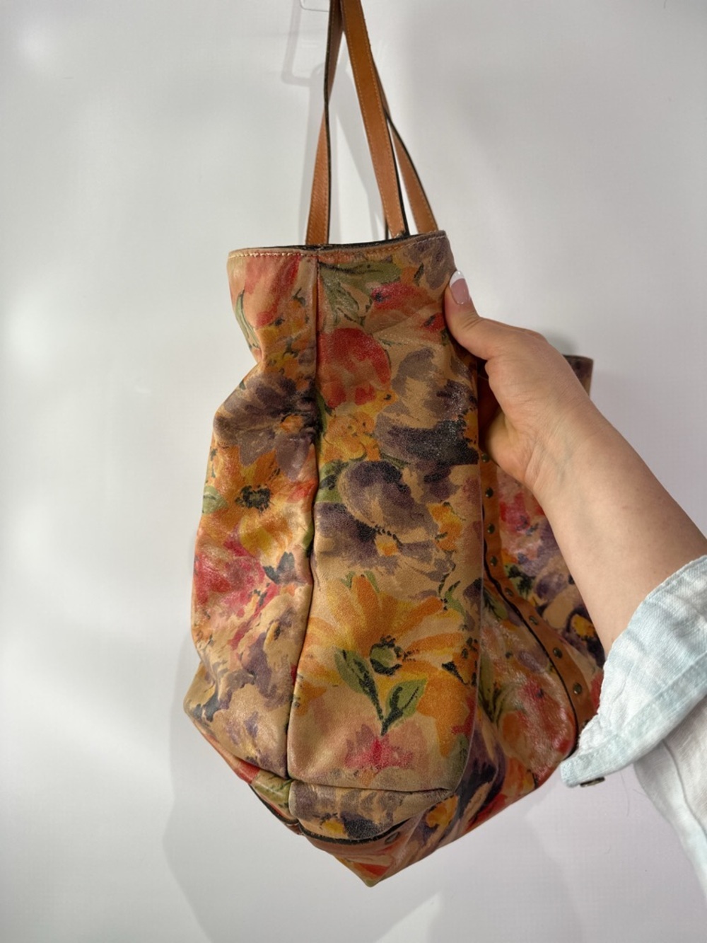 Patricia Nash Benvenuto Tote Studded Floral Leather Spring Multi Large - Picture 5 of 15